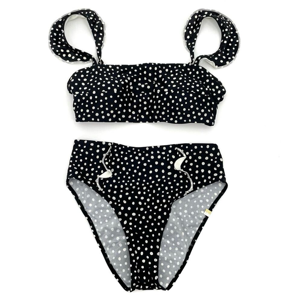 High-Waist Polka Dot Bikini Set - Black/White